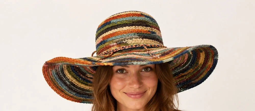 Peter Grimm True Character Multicolor Raffia Wide Brim Sun Hat Boho Beach OS